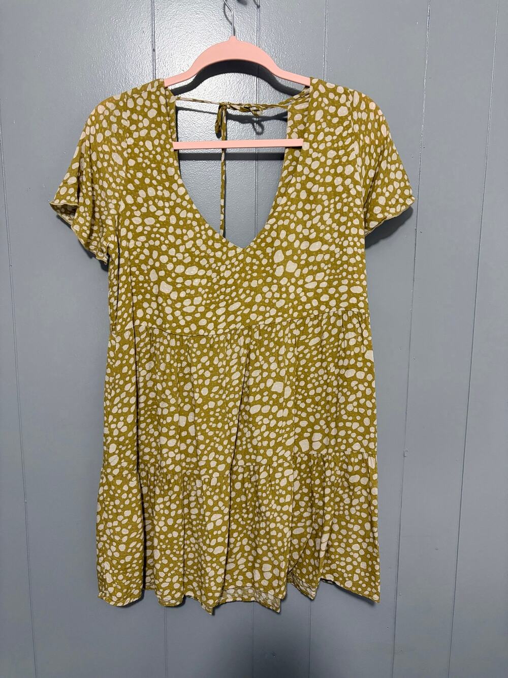 Show Me Your Mumu Chartreuse Yellow Dotted Back Tie Babydoll Boho Mini Dress S